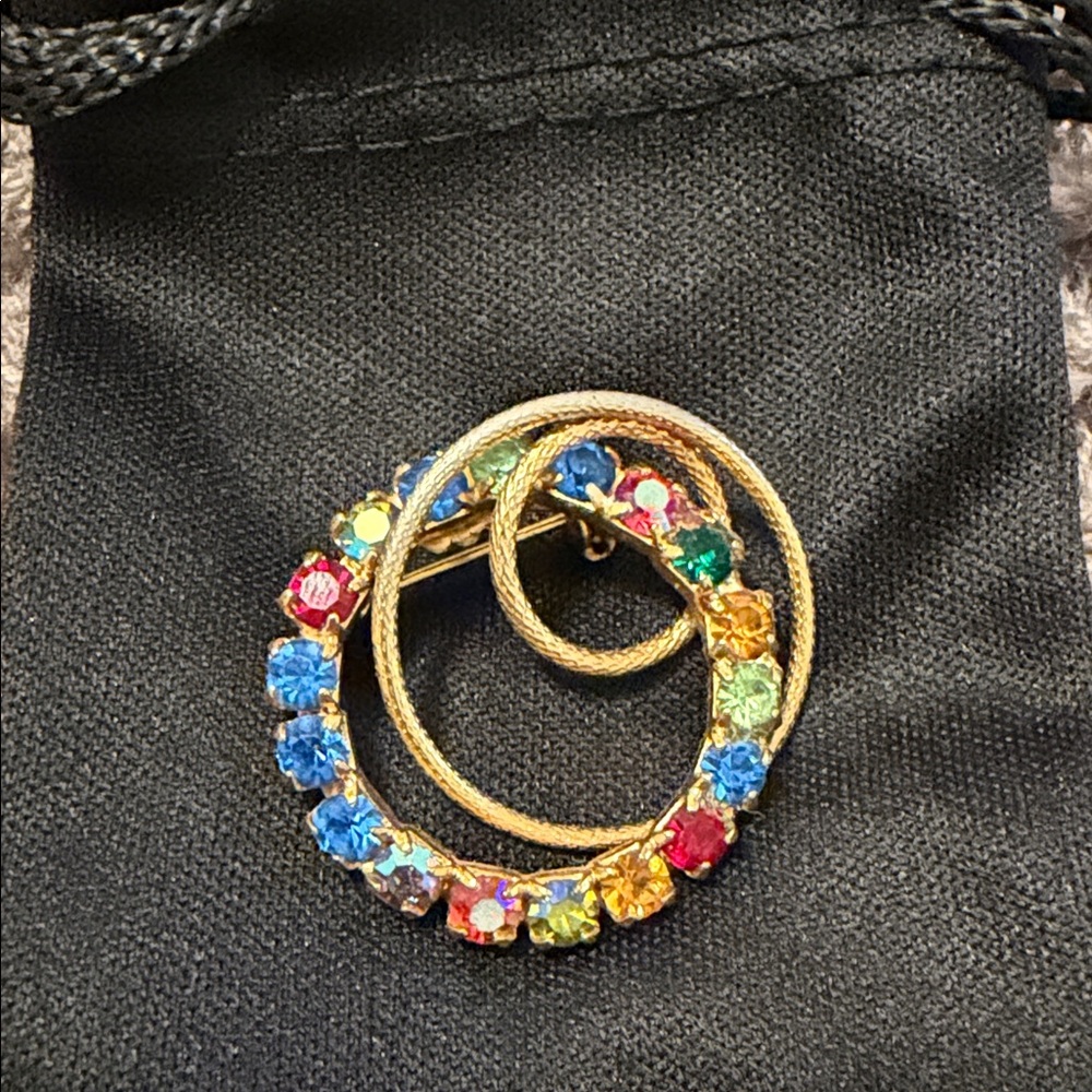Gold-tone Multicolor Crystal Spiral Brooch - Women Jewelry